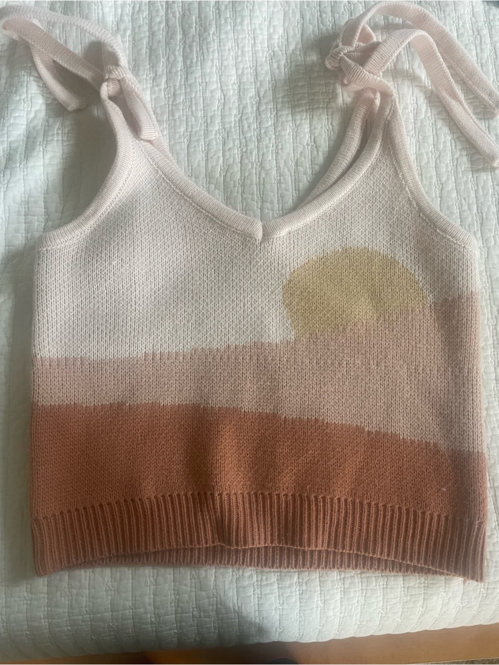 Striped Sunset Knit Tie-Strap Tank Top - Pink / Rust